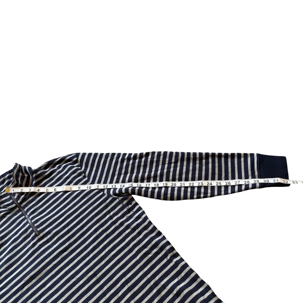 J.Crew Oarsman Mens Quarter Zip Pullover Sweater Rugby Navy Grey Striped‎ Size M